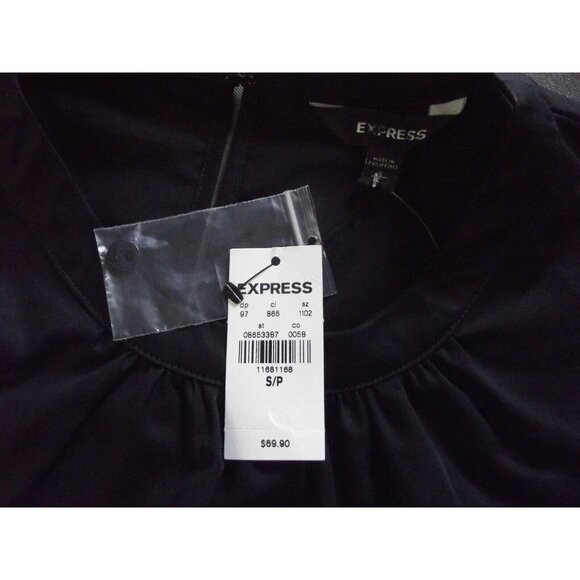 Express Blouse Womens XS 0-2 Black Oversize Puff Sleeve top shirt gathered neck - Picture 7 of 12